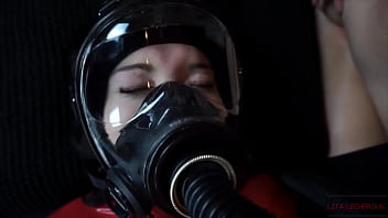 Preview 3 of 3gp Big Boobs Milf - Extra Kinky Slippery Latex Sack with Gas Mask and Lesbian Edging