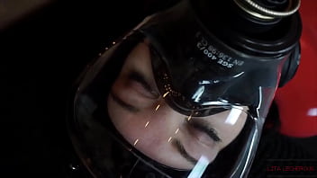 Preview 4 of 3gp Big Boobs Milf - Extra Kinky Slippery Latex Sack with Gas Mask and Lesbian Edging