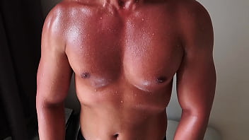 Preview 2 of Hitel Room - Oiled muscle flexing sweat out