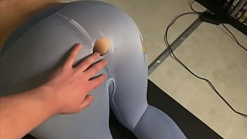 Preview 1 of Messanger Vedio Call - Premature Ejaculation all over my Ripped Leggings! Multiple Cumshots