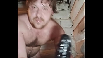 Preview 1 of Womanboy Incest Movie - Russian gay with tattoos on his legs and ass trains his anal with a huge black cock