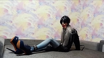 Preview 4 of Tube Sex Subtitle Indonesia - A crossdresser bound in an armbinder and gagged,  unable to loosen the bonds