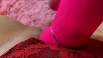 Preview 4 of Sunny Leone Ki Chut And Loda - Lady in red lingerie plays with her puffy wet pussy