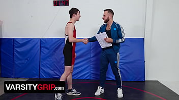 Preview 1 of Fuck During Lunch Break - Coach Joel Someone Teaches His New Wrestling Student Dakota Lovell Some Dirty Moves - Varsity Grip