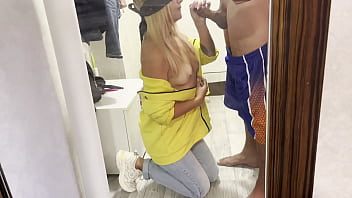 Preview 3 of German Father With Daughter - Pizza delivery girl sucked my dick juicy for her gaffe and I cum on her tits