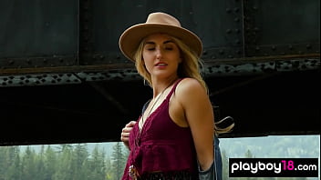 Preview 1 of Purnhub Japan Sex Wife - Naked blonde musician babe Anna Katarina hitting the road with her guitar