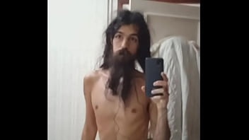 Preview 1 of Telugu Girls Kitchen Sex Com - bearded crossdresser masturbating while watching porn