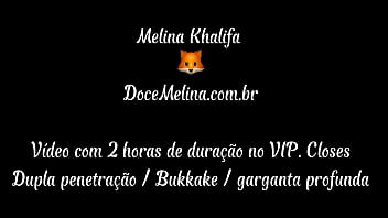 Preview 4 of Big Tit Brunte - Mel Khalifa faz dupla penetra&ccedil_&atilde_o/ garganta profunda e bukkake com 7 homens