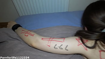 Preview 1 of Arianna Larbabara - Obsessed girl tied to the bed getting exorcism by the priest Halloween video