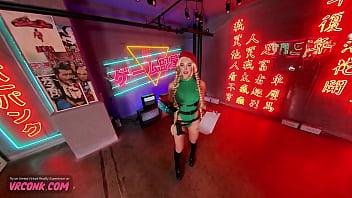 Preview 1 of Sauna Sunny Lion Big - VR Conk Ella Reese as sexy Cammy from Street Fighter saga XXX Parody VR Porn