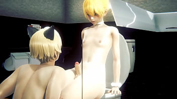 Preview 3 of Horny Boy N Milf - Yaoi Femboy - Blonde boy having sex in a toilet - Japanese Asian Manga Anime Film Game Porn