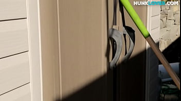 Preview 2 of Best Footjob Cum Video - Hunky newbie removes clothes and masturbates in the garage