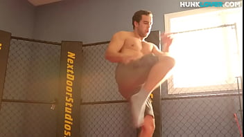 Preview 1 of Best Footjob Cum Video - Hunky newbie removes clothes and masturbates in the garage