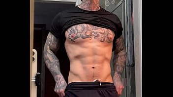 Preview 3 of Double Penetration Sexy Vidoes - Stroking My Massive Cock and Flexing For You Before Cumming