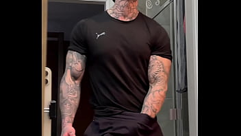 Preview 1 of Double Penetration Sexy Vidoes - Stroking My Massive Cock and Flexing For You Before Cumming