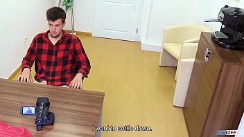 Preview 1 of Lez4k Videos - Sweet Looking Twink Sucks His Future Boss&#039_ Dick On His First Day And Bends Over To Secure His Job - BigStr