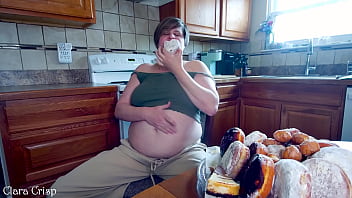 Preview 2 of Grani Lesbian - Stuffing Myself Full of Donuts Until I Explode | Clara Crisp Gorges Pastries Until She Pops | Eating to Burst