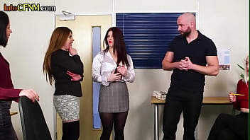 Preview 2 of Sadder Sex - CFNM secretaries sucking colleague cock in group action