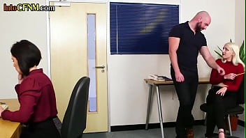 Preview 1 of Sadder Sex - CFNM secretaries sucking colleague cock in group action
