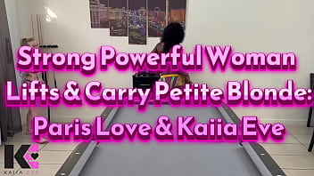 Preview 1 of Indian Sexi Bhabhi - Strong Powerful Woman Lifts &amp_ Carry Petite Blonde - Paris Love &amp_ Kaiia Eve