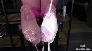 Preview 2 of Machine Do - Milk Pouring On My Sexy Nylon Feet In The Pink Fishnets