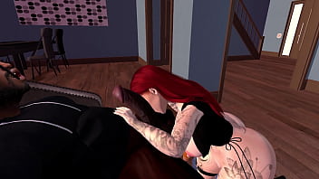 Preview 1 of Kar 87 - Second Life Black man fucks red head white woman on a chair