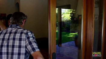 Preview 1 of Breast Suck And Soft Sex - Lonely brunette MILF fucks a stranger in the living room