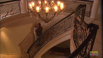 Preview 2 of Brenton Thwaites - Busty blonde MILF fucking with a friend on the stairs