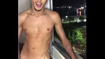 Preview 4 of All Natural Hornay - Garoto safado batendo punheta na janela do predio