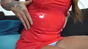 Preview 2 of Pines Leak In Ass - Enjoy the sight of me in a red vinyl dress and my juicy ass in black vinyl pants,  you vinyl pig.